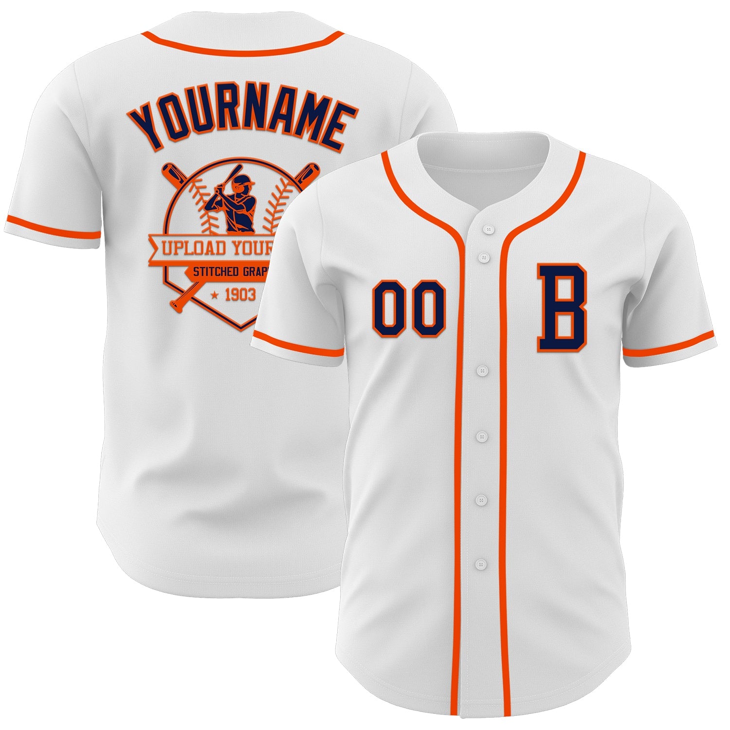 Custom White Navy-Orange Authentic Baseball Jersey view 5
