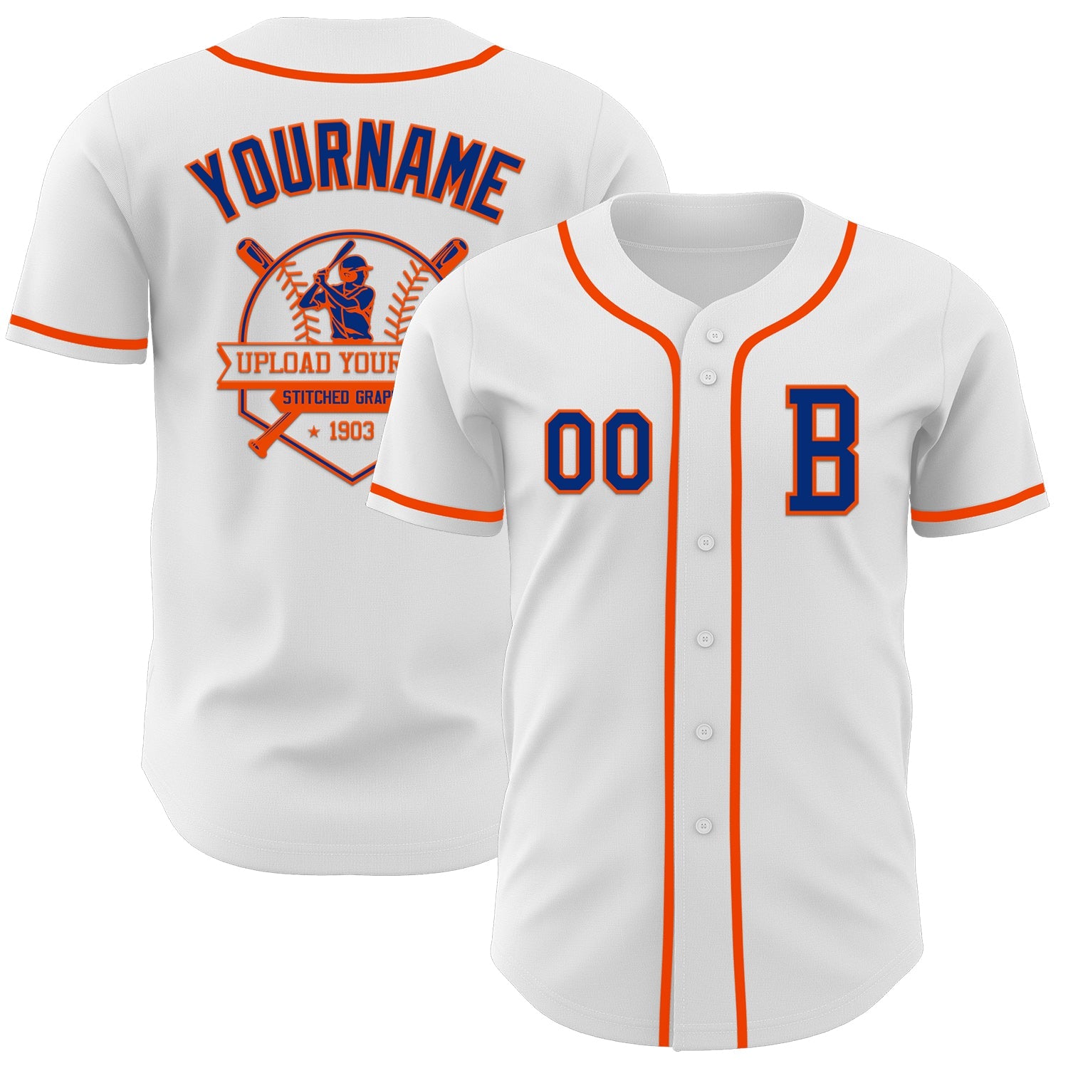 Custom White Royal-Orange Authentic Baseball Jersey view 5
