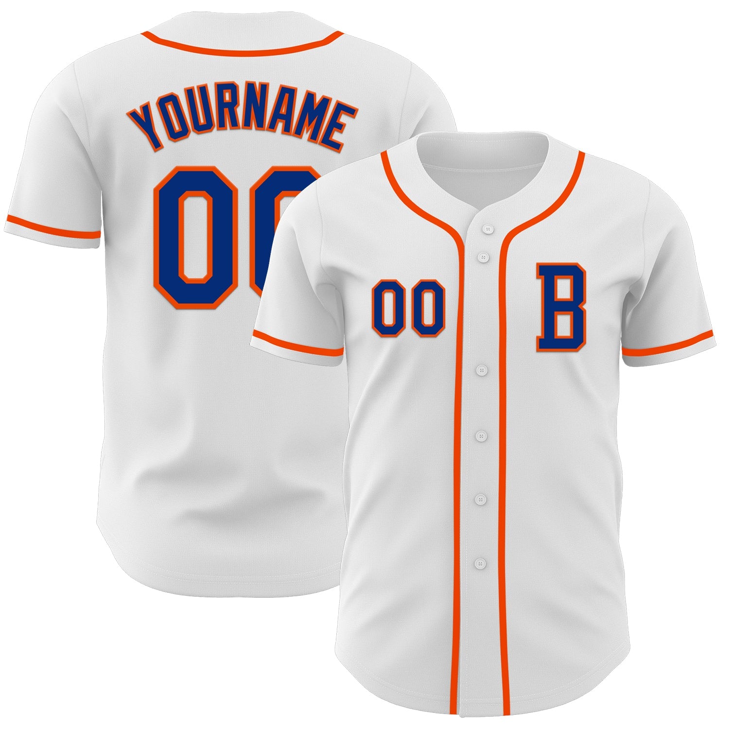 Custom White Royal-Orange Authentic Baseball Jersey - Main View