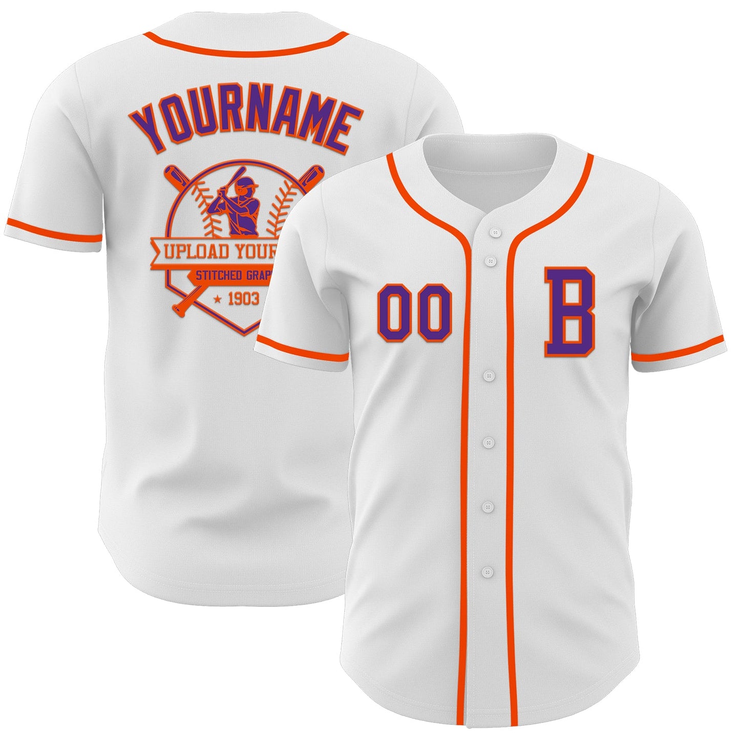Custom White Purple-Orange Authentic Baseball Jersey view 5