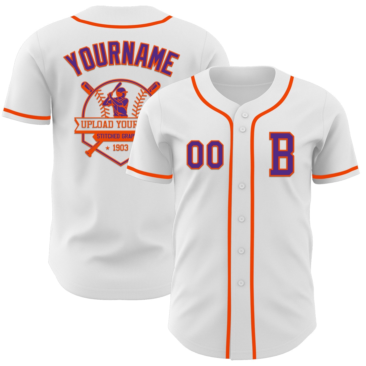 Custom White Purple-Orange Authentic Baseball Jersey view 5