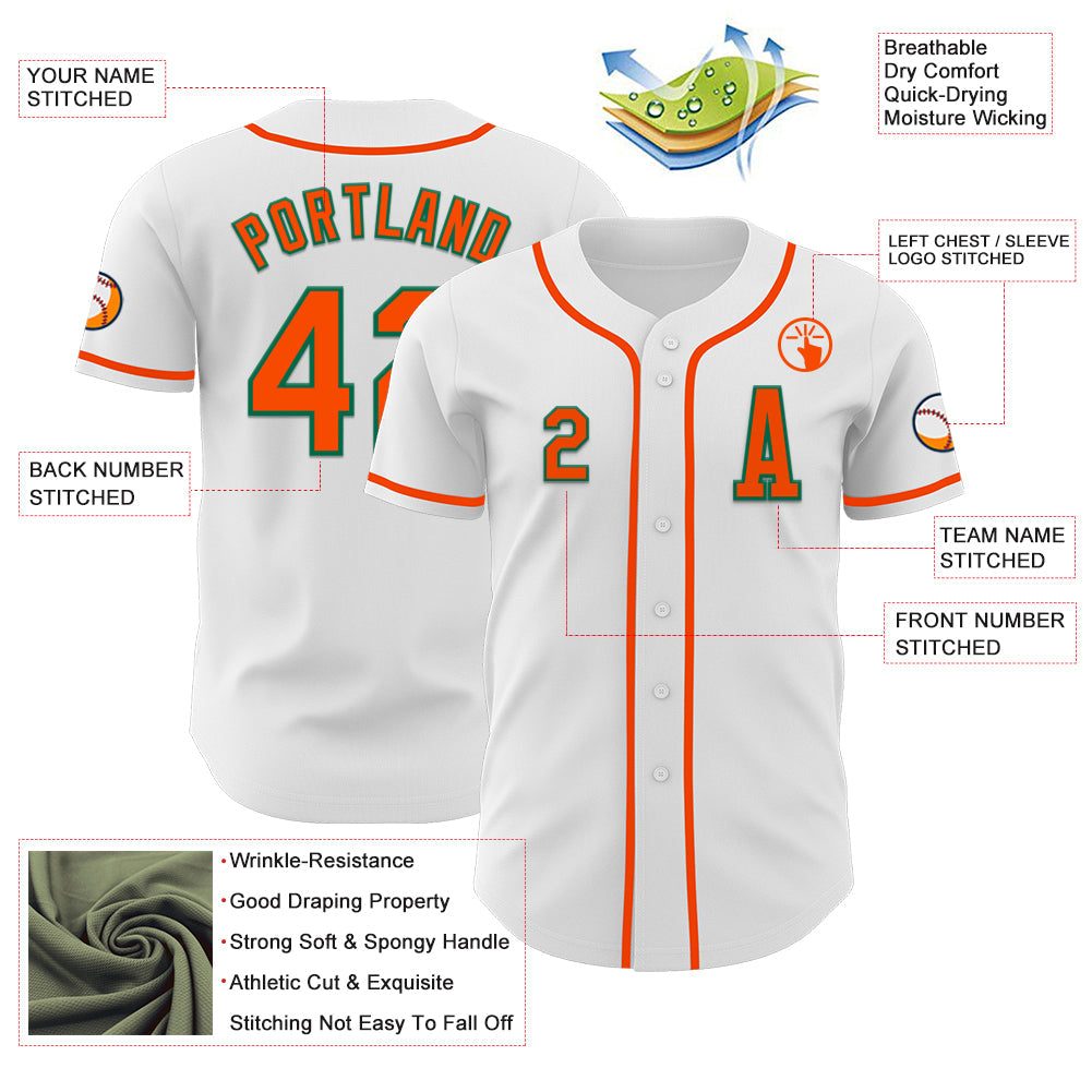 Custom White Orange-Kelly Green Authentic Baseball Jersey view 2