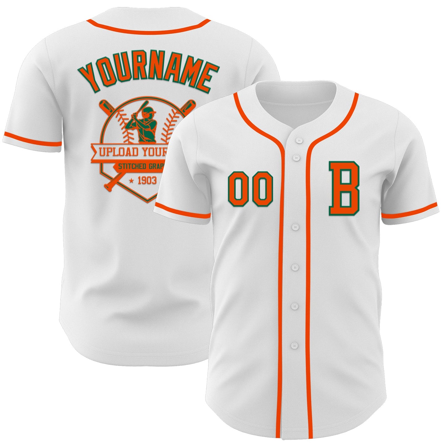 Custom White Orange-Kelly Green Authentic Baseball Jersey view 5