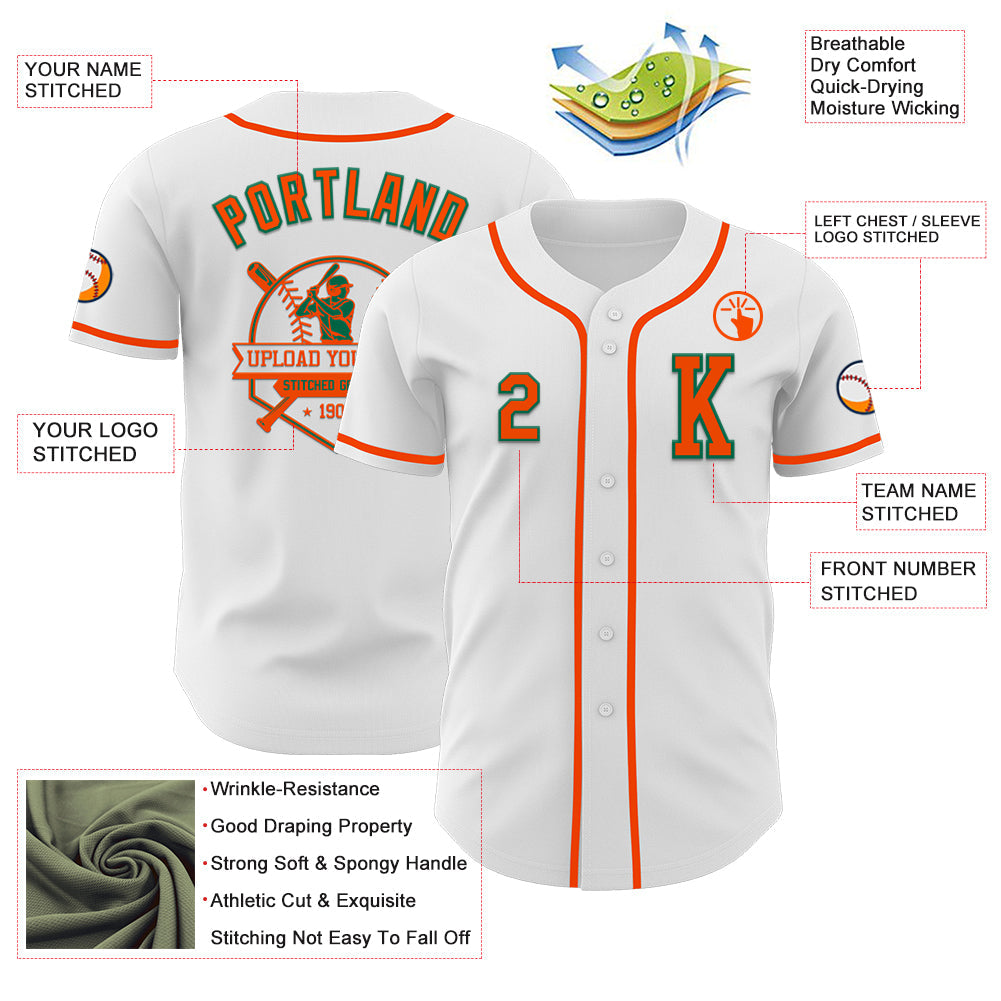 Custom White Orange-Kelly Green Authentic Baseball Jersey view 6
