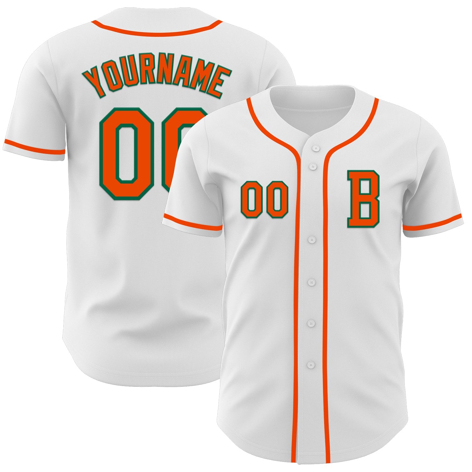 Custom White Orange-Kelly Green Authentic Baseball Jersey - Main View