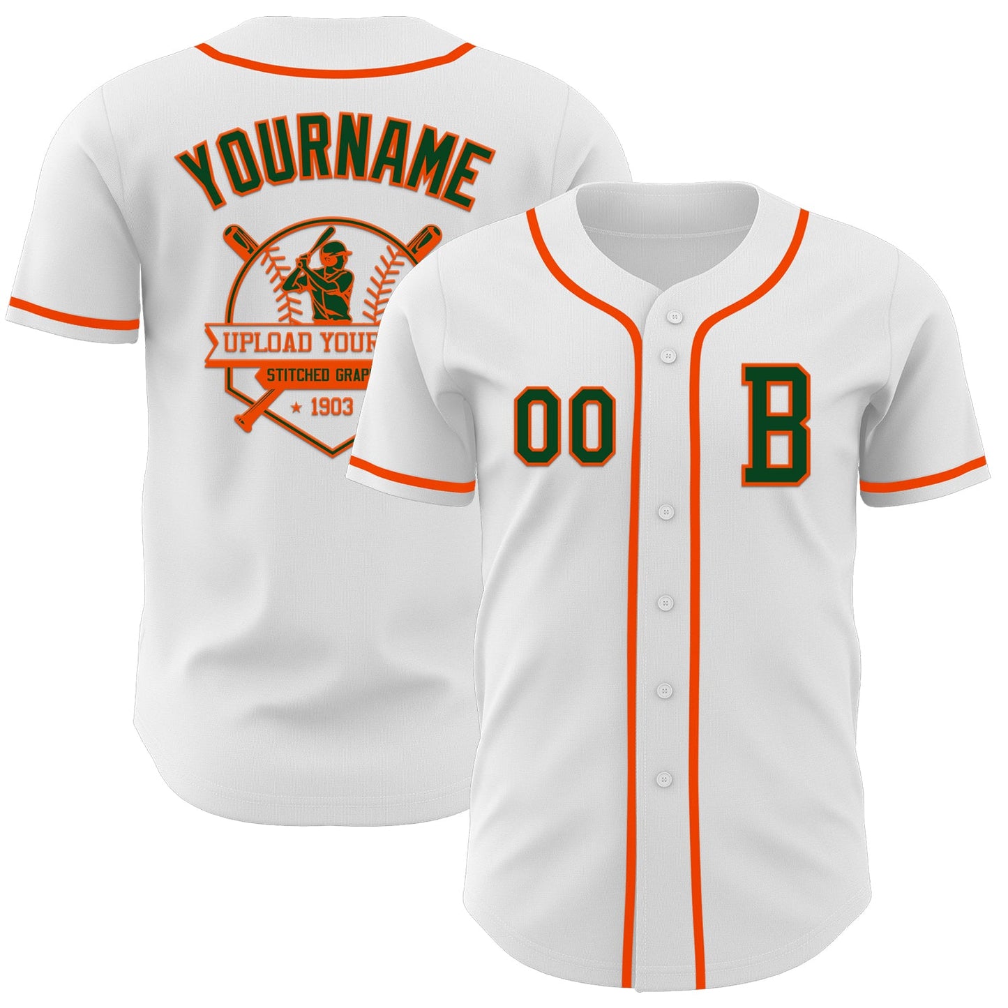 Custom White Green-Orange Authentic Baseball Jersey view 5