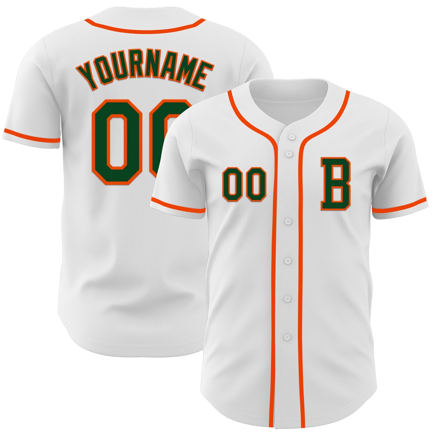 Custom White Green-Orange Authentic Baseball Jersey - Main View