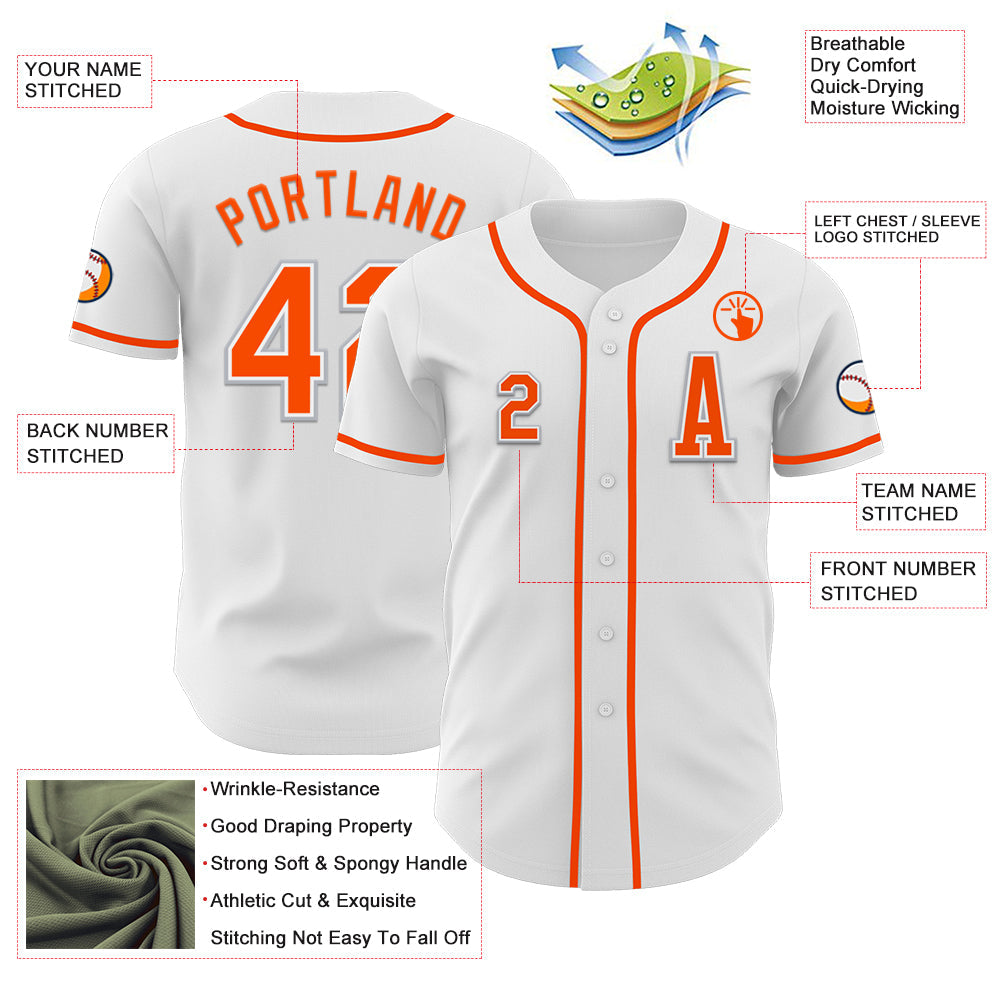 Custom White Orange-Gray Authentic Baseball Jersey view 2