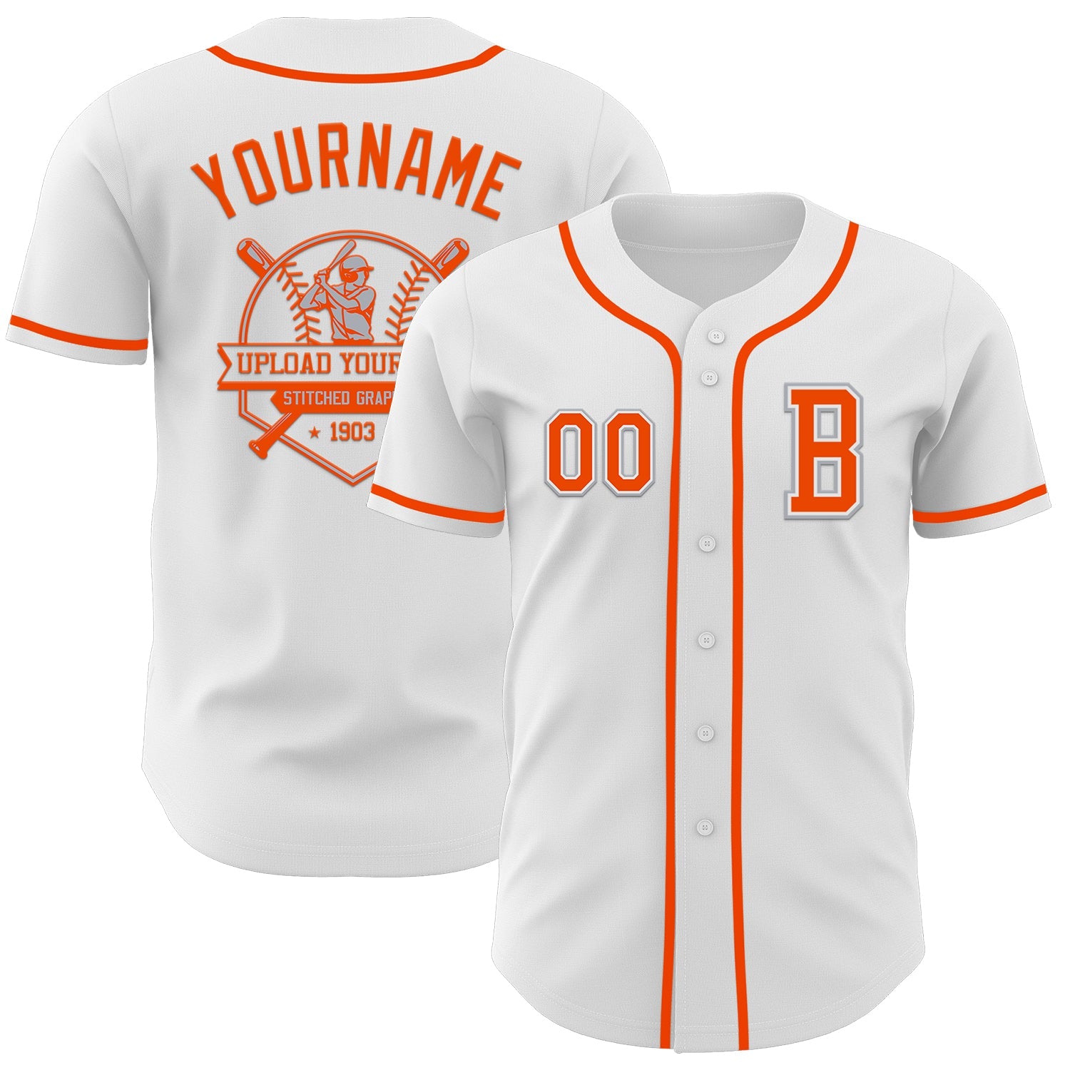 Custom White Orange-Gray Authentic Baseball Jersey view 5