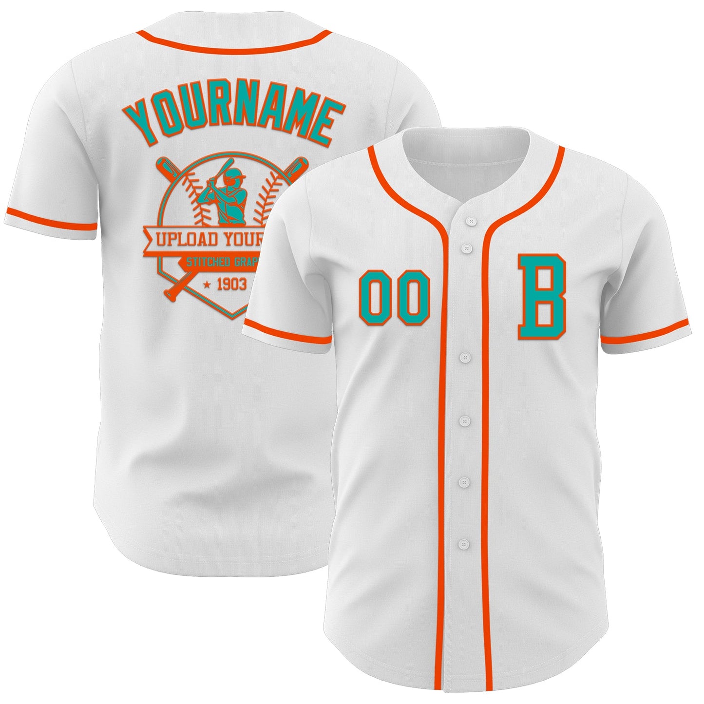 Custom White Aqua-Orange Authentic Baseball Jersey view 5
