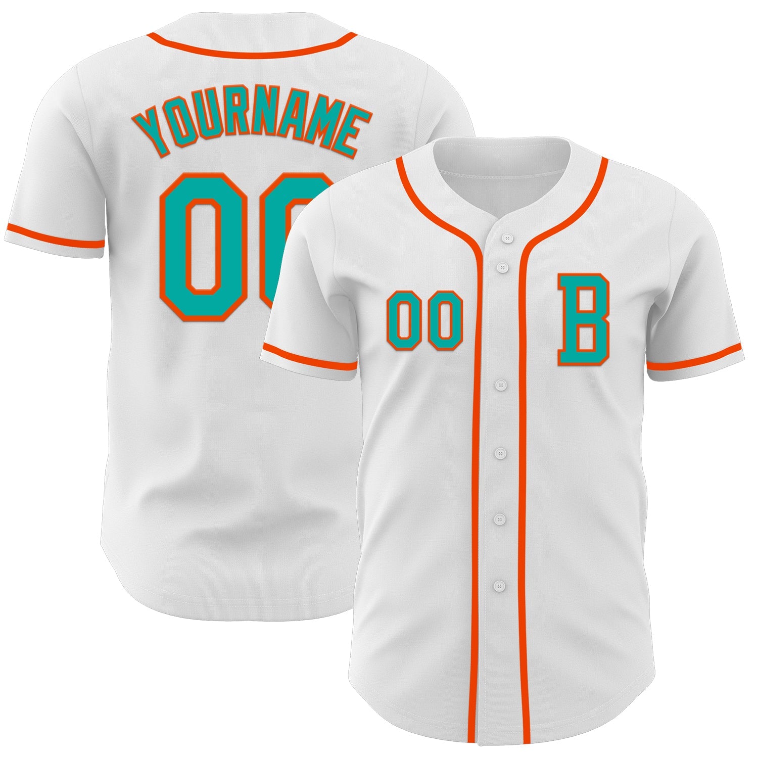 Custom White Aqua-Orange Authentic Baseball Jersey - Main View