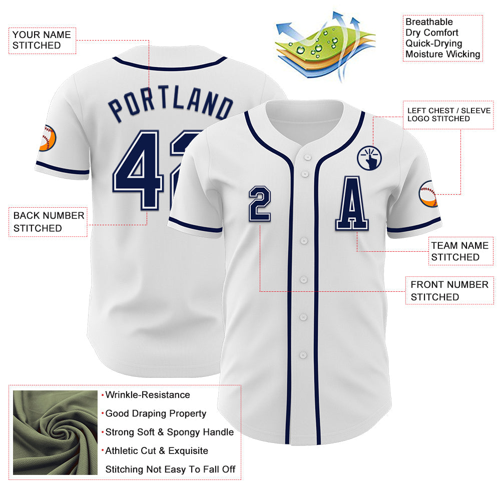 Custom White Navy Authentic Baseball Jersey view 2