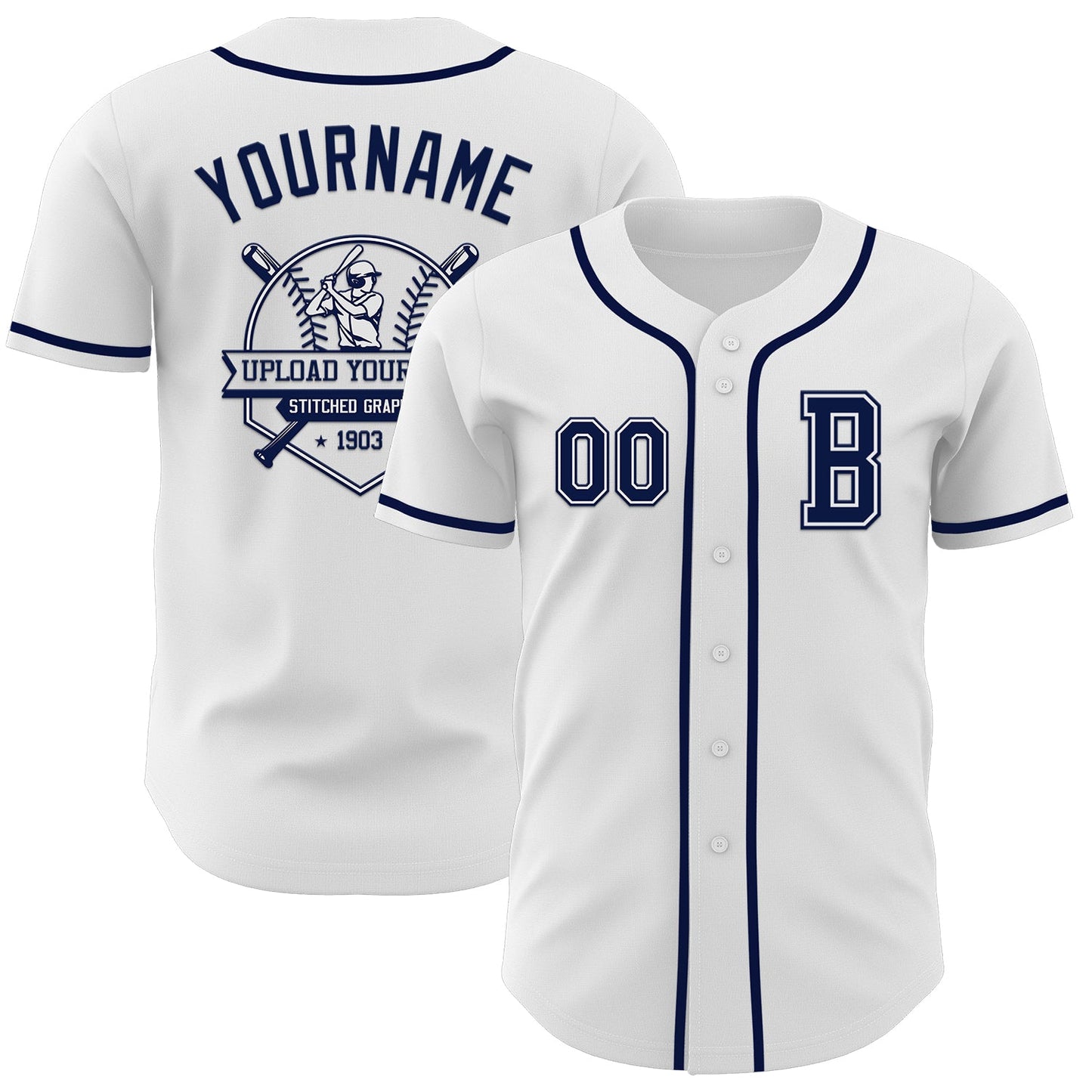 Custom White Navy Authentic Baseball Jersey view 5