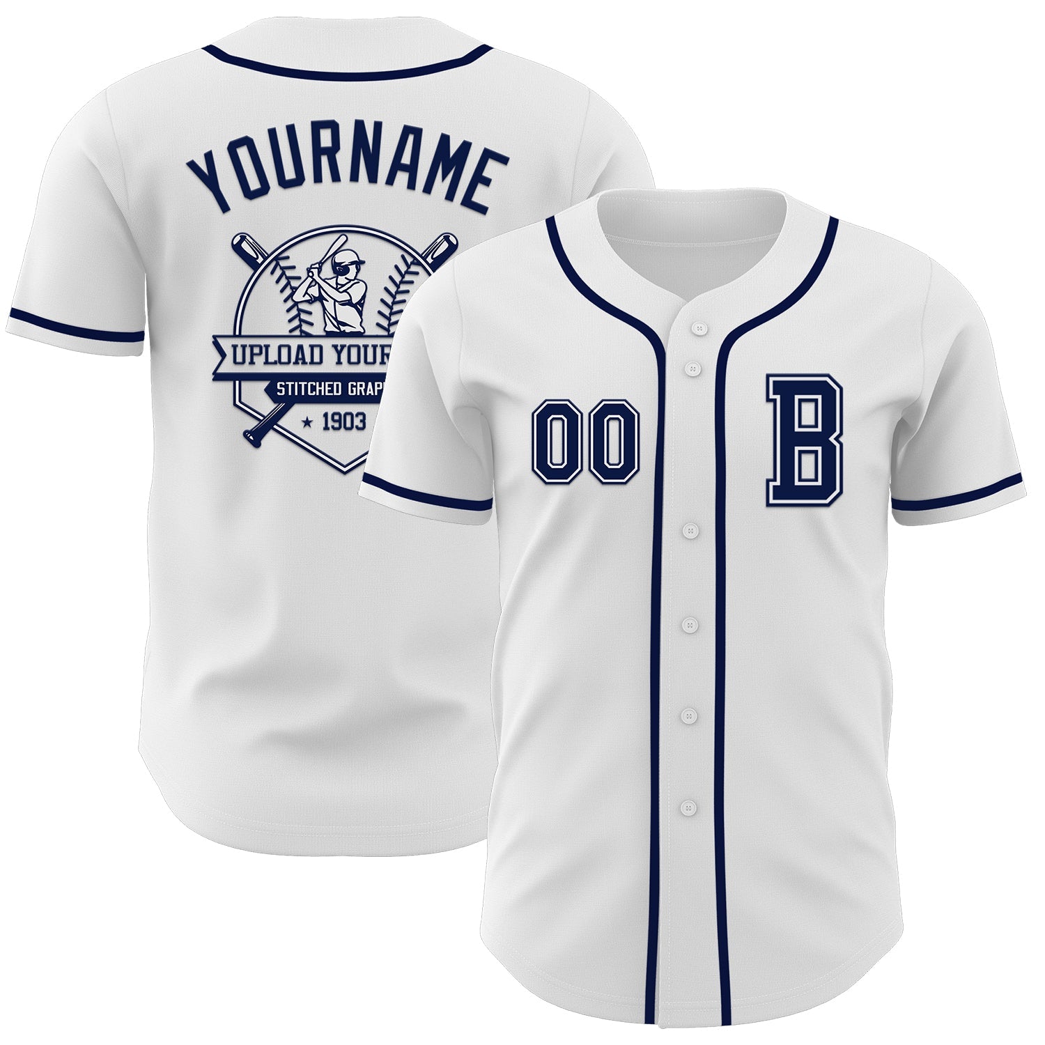 Custom White Navy Authentic Baseball Jersey view 5