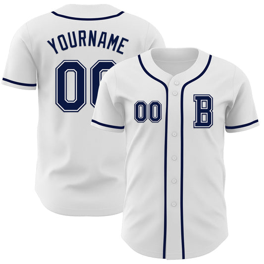 Custom White Navy Authentic Baseball Jersey - Main View