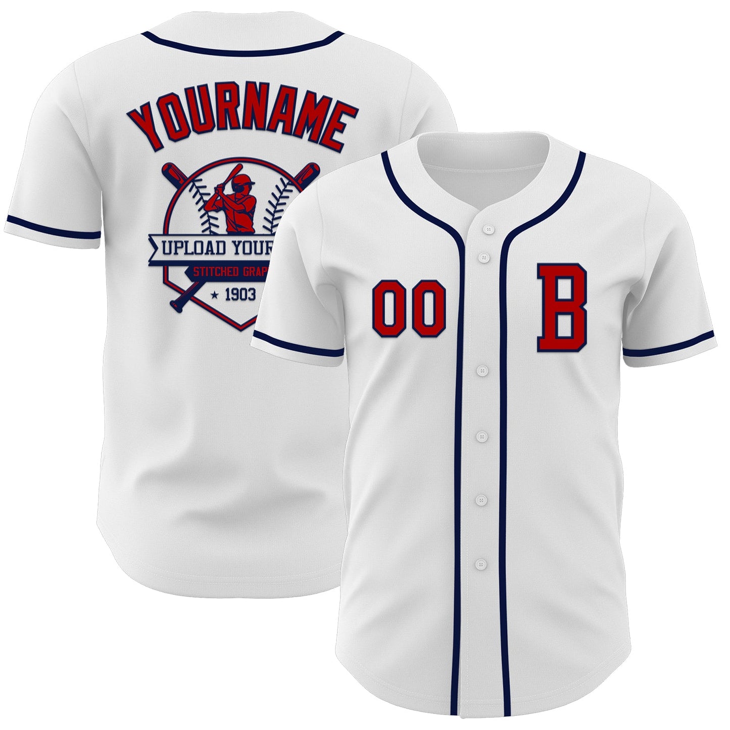 Custom White Red-Navy Authentic Baseball Jersey view 5