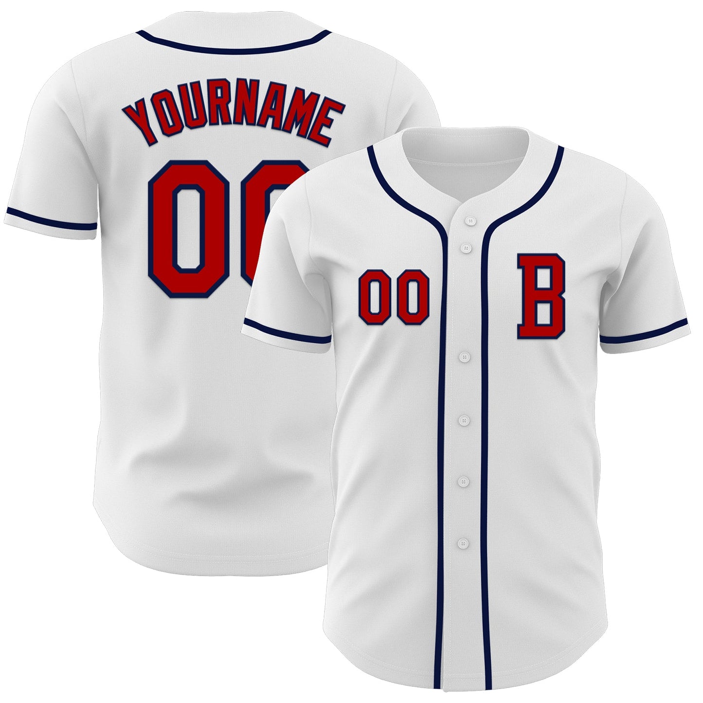 Custom White Red-Navy Authentic Baseball Jersey - Main View