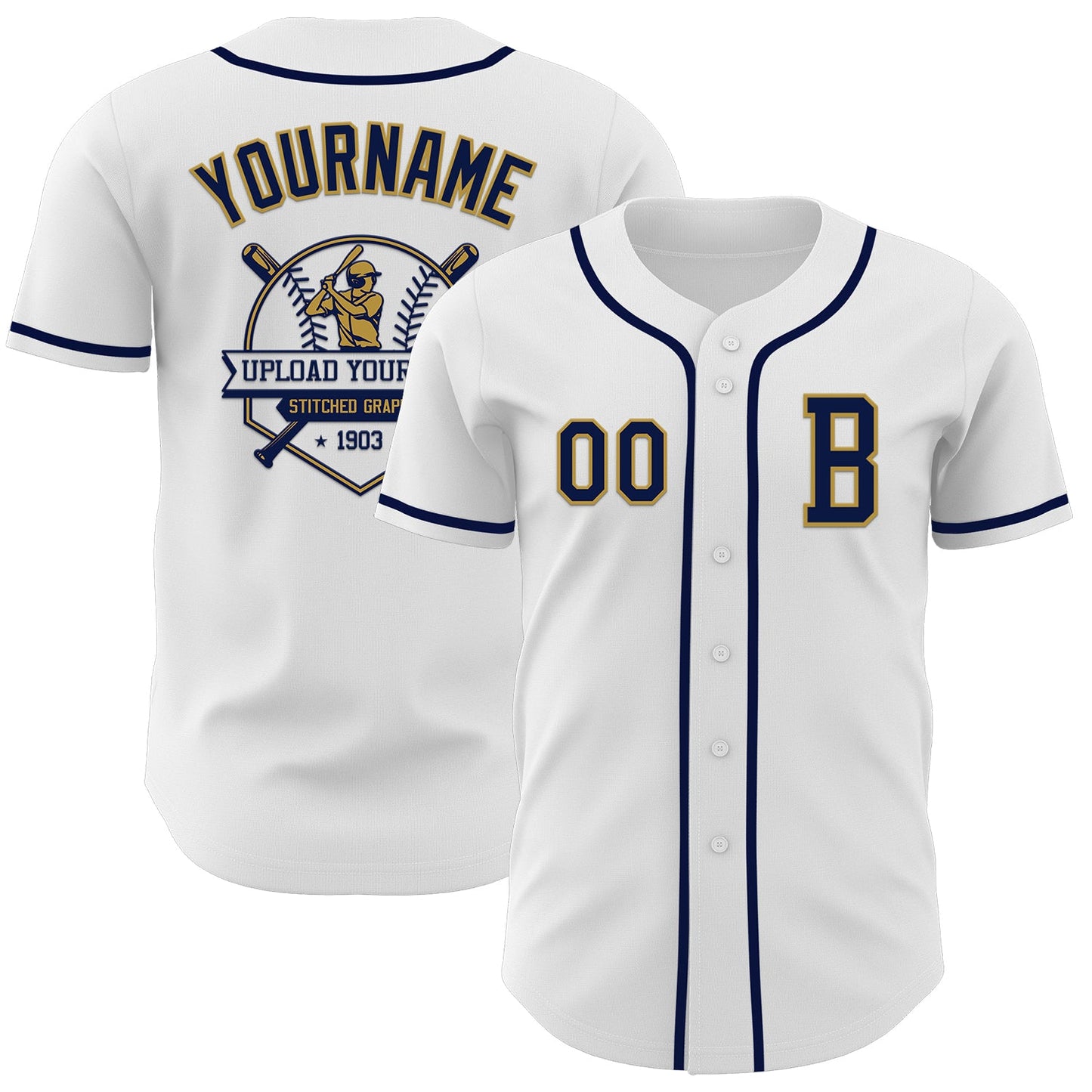 Custom White Navy-Old Gold Authentic Baseball Jersey view 5