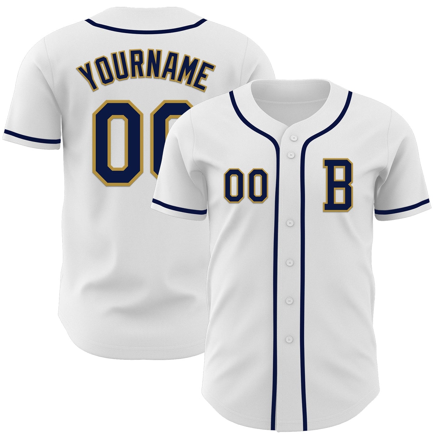 Custom White Navy-Old Gold Authentic Baseball Jersey - Main View