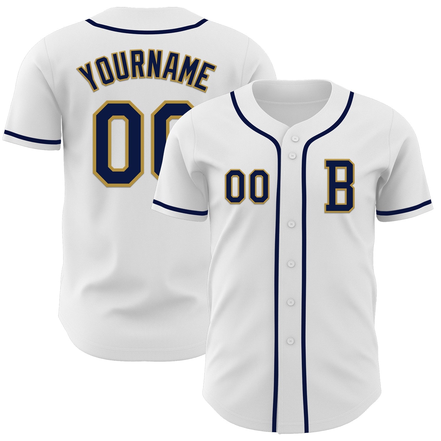 Custom White Navy-Old Gold Authentic Baseball Jersey - Main View