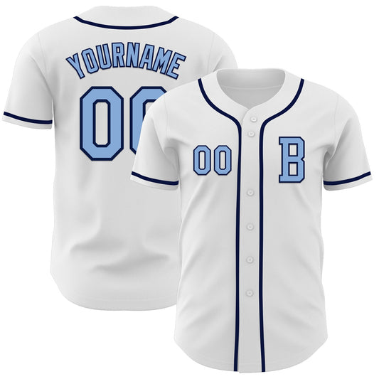 Custom White Light Blue-Navy Authentic Baseball Jersey - Main View