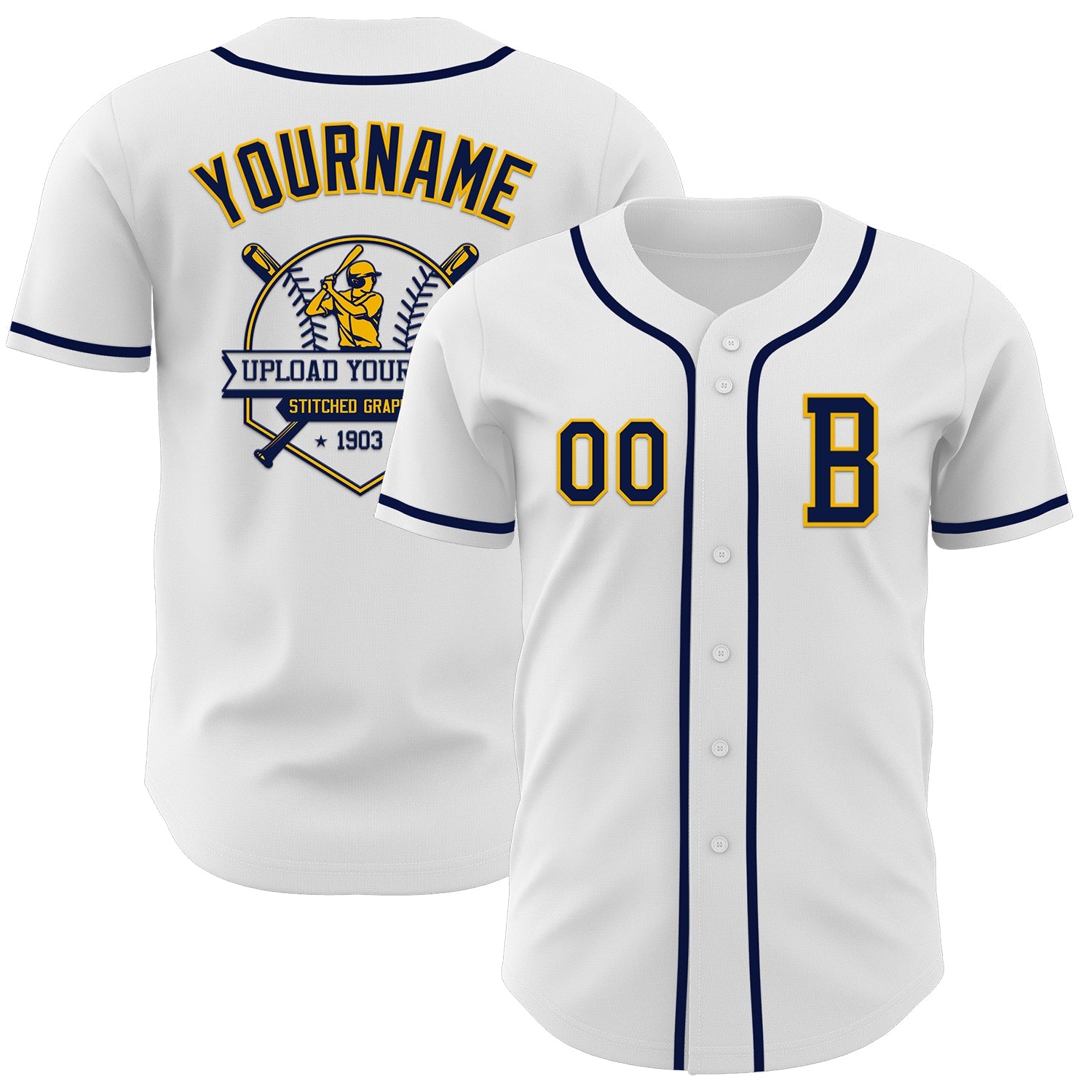 Custom White Navy-Gold Authentic Baseball Jersey view 5