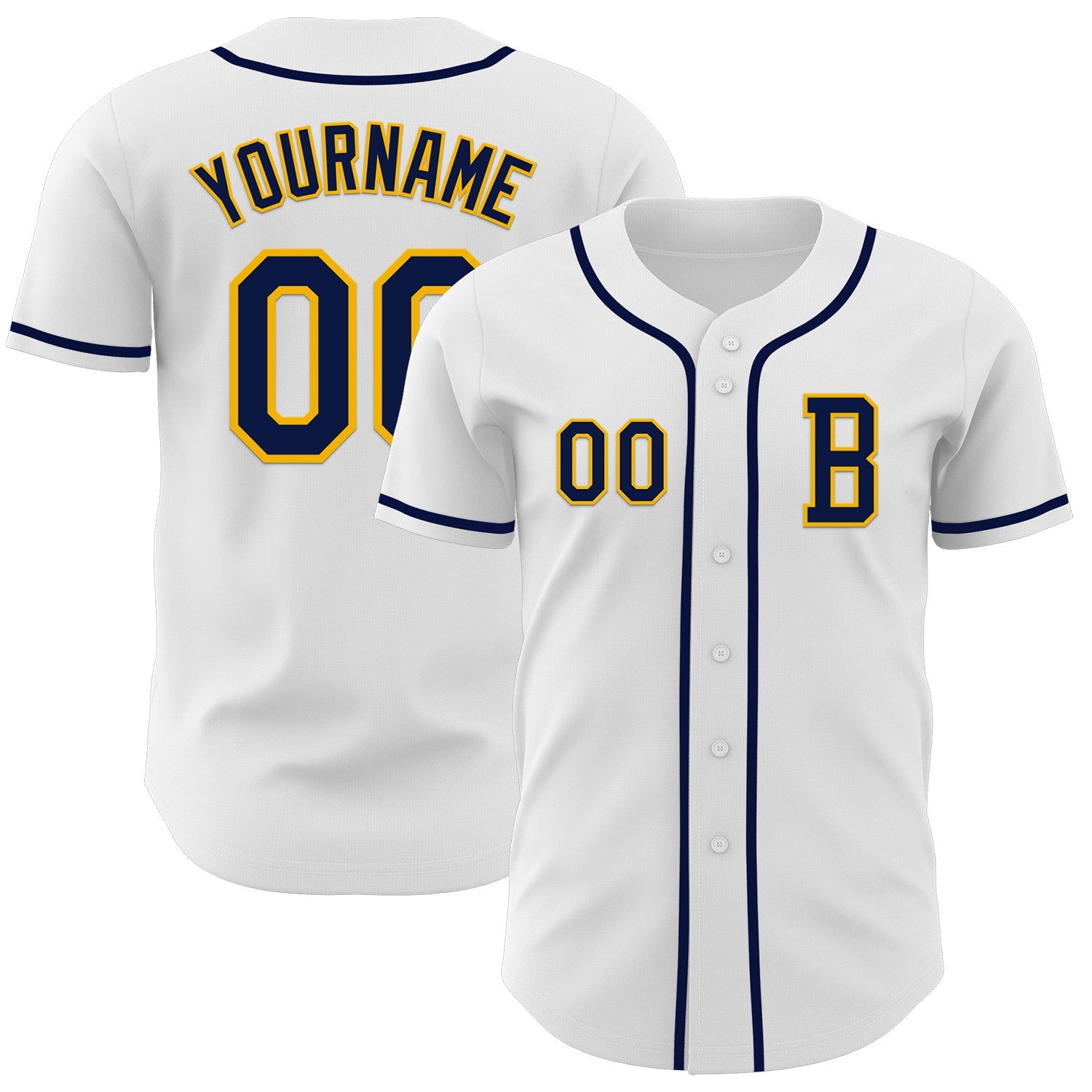 Custom White Navy-Gold Authentic Baseball Jersey - Main View