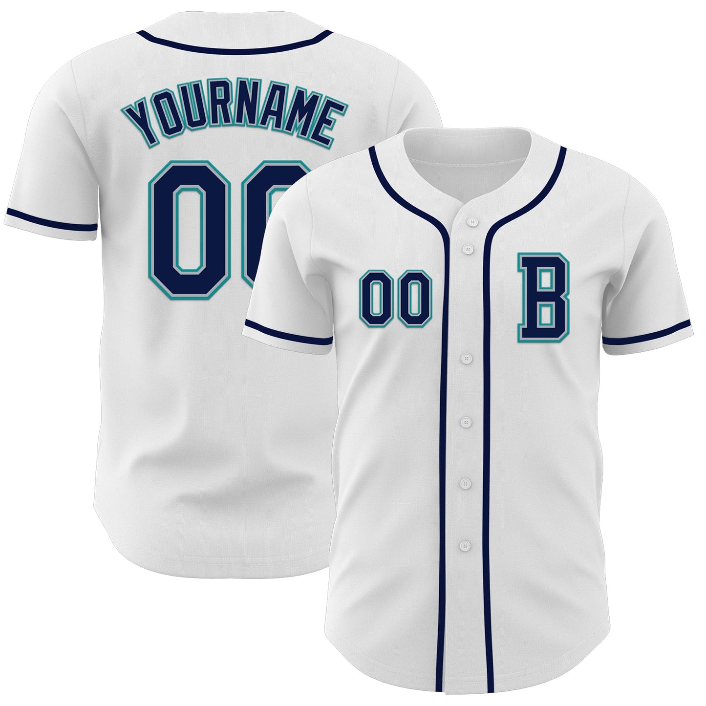 Custom White Navy Gray-Teal Authentic Baseball Jersey - Main View