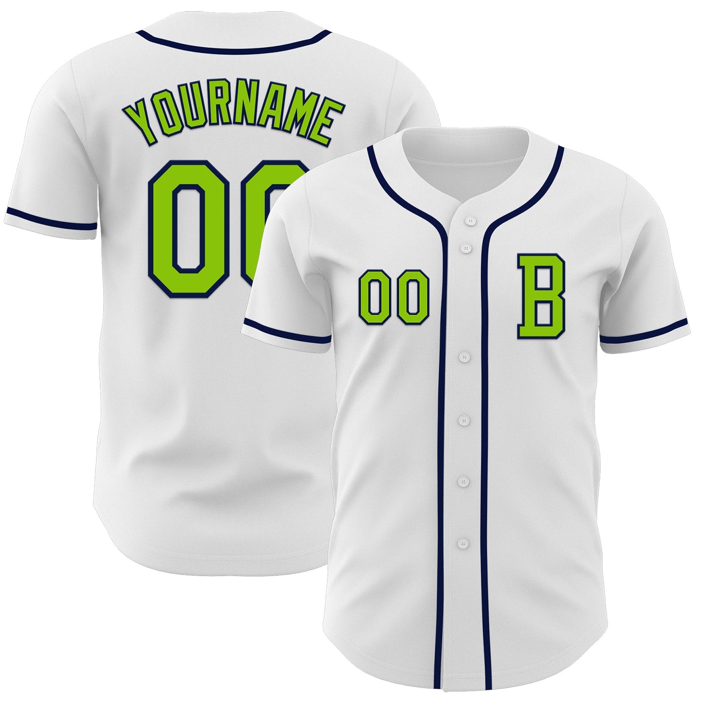 Custom White Neon Green-Navy Authentic Baseball Jersey - Main View