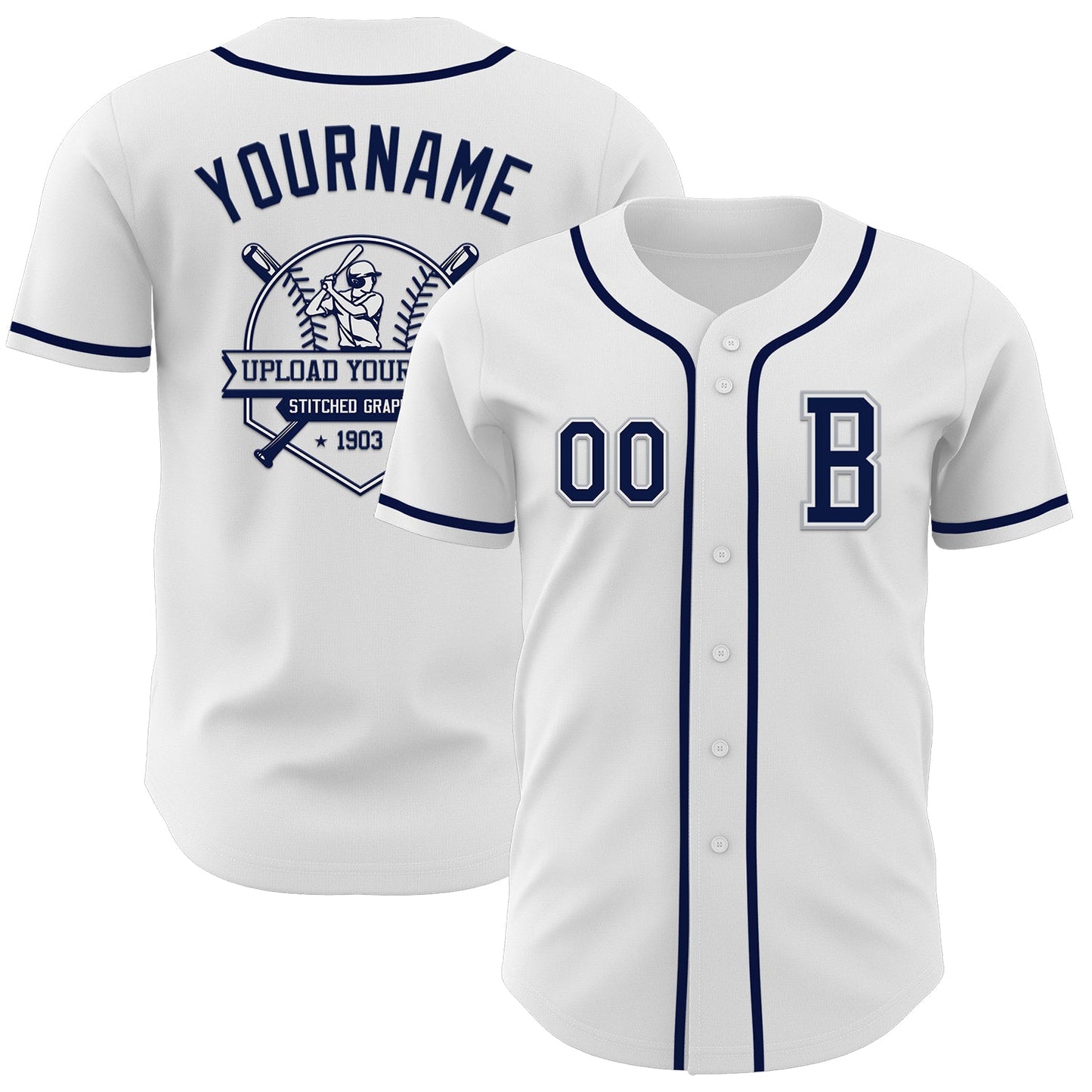 Custom White Navy-Gray Authentic Baseball Jersey view 5