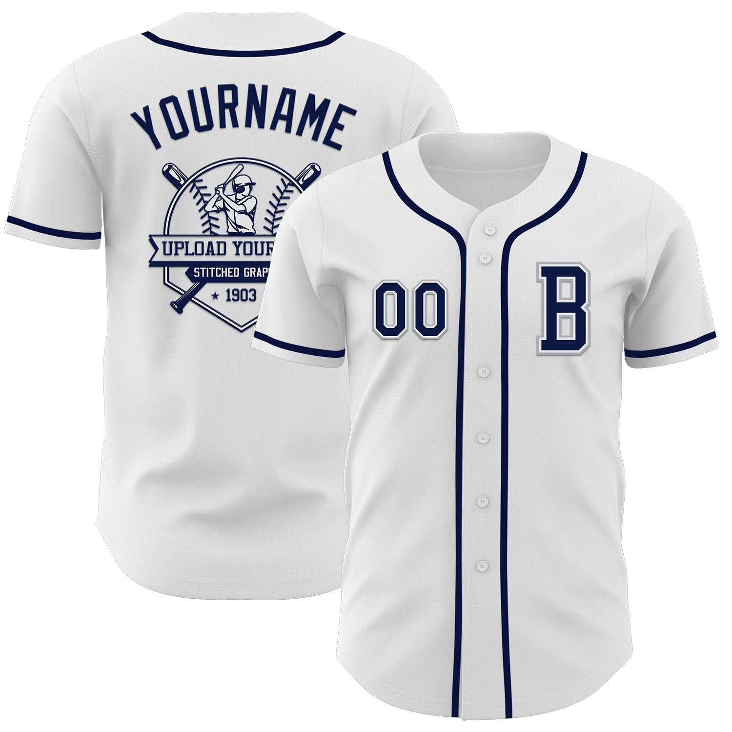 Custom White Navy-Gray Authentic Baseball Jersey view 5