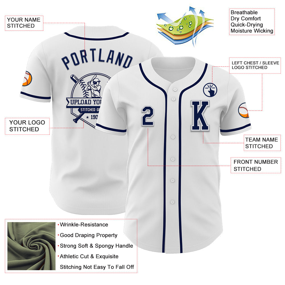 Custom White Navy-Gray Authentic Baseball Jersey view 6