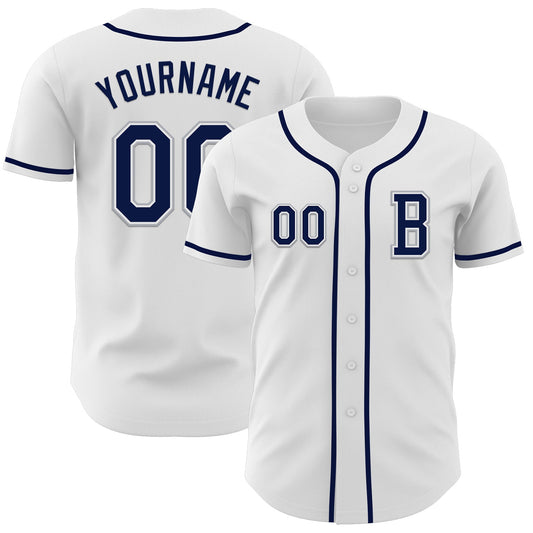 Custom White Navy-Gray Authentic Baseball Jersey - Main View
