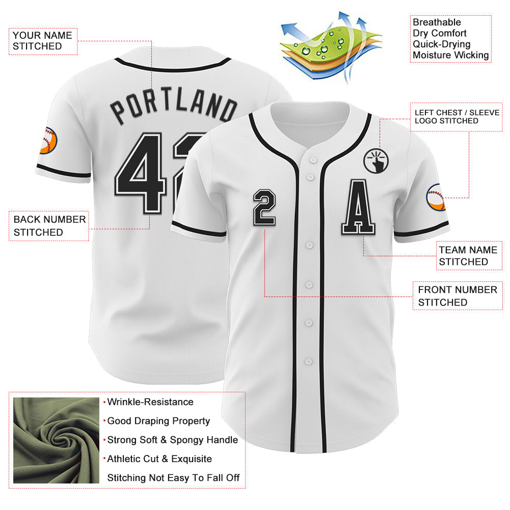 Custom White Black Authentic Baseball Jersey view 2
