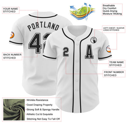 Custom White Black Authentic Baseball Jersey view 2