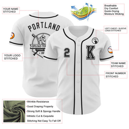 Custom White Black Authentic Baseball Jersey view 6