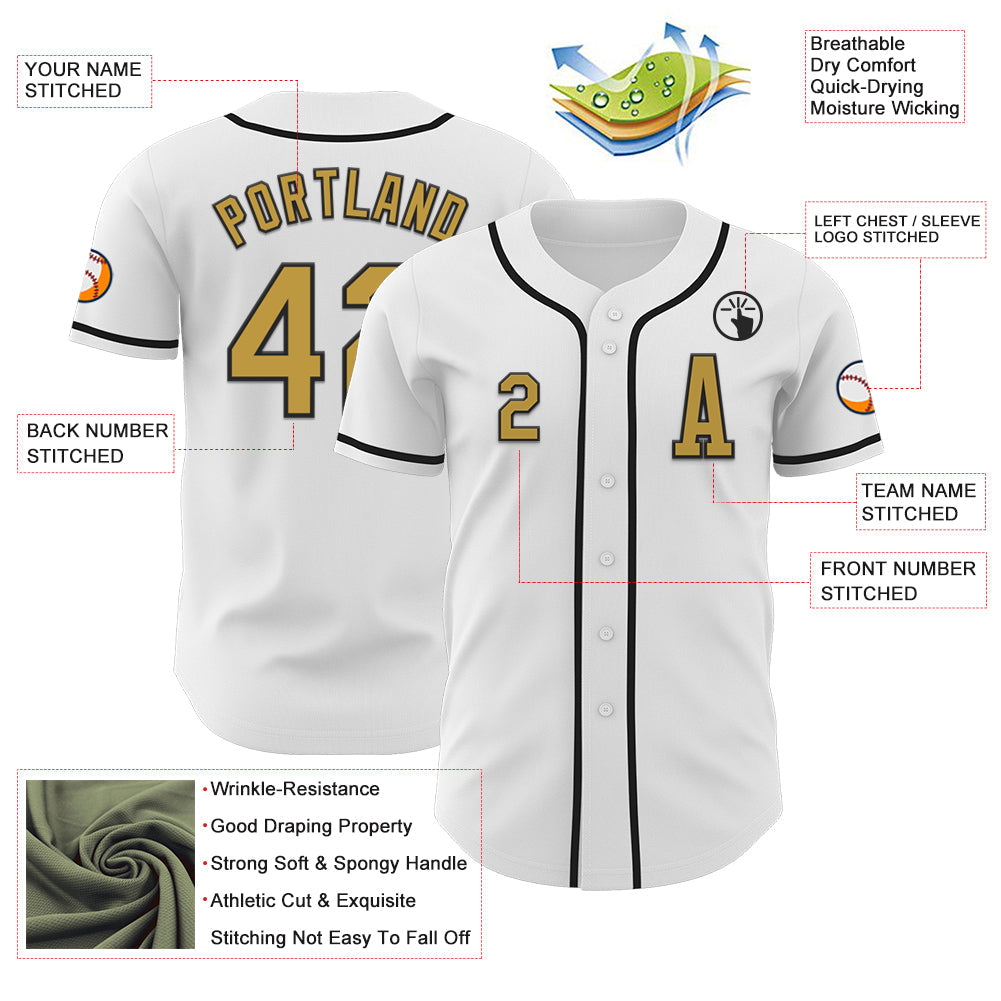 Custom White Old Gold-Black Authentic Baseball Jersey view 2