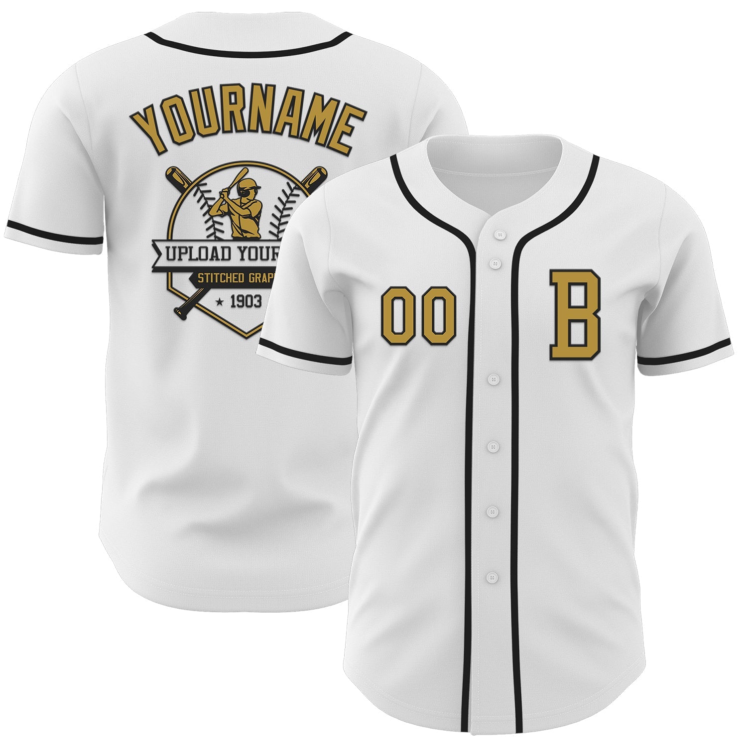 Custom White Old Gold-Black Authentic Baseball Jersey view 5