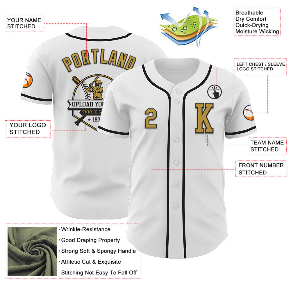 Custom White Old Gold-Black Authentic Baseball Jersey view 6