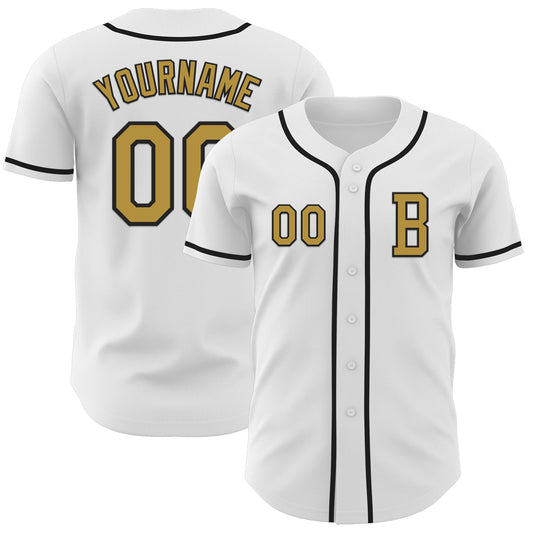 Custom White Old Gold-Black Authentic Baseball Jersey - Main View