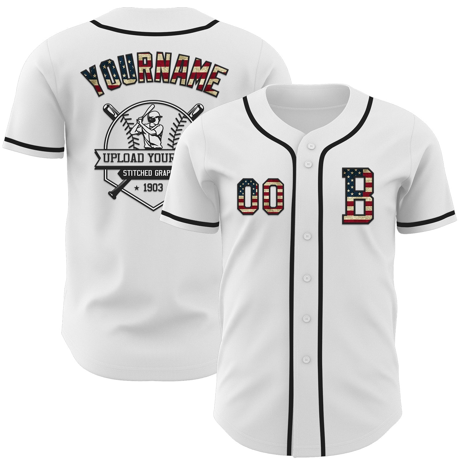Custom White Vintage USA Flag-Black Authentic Baseball Jersey view 5