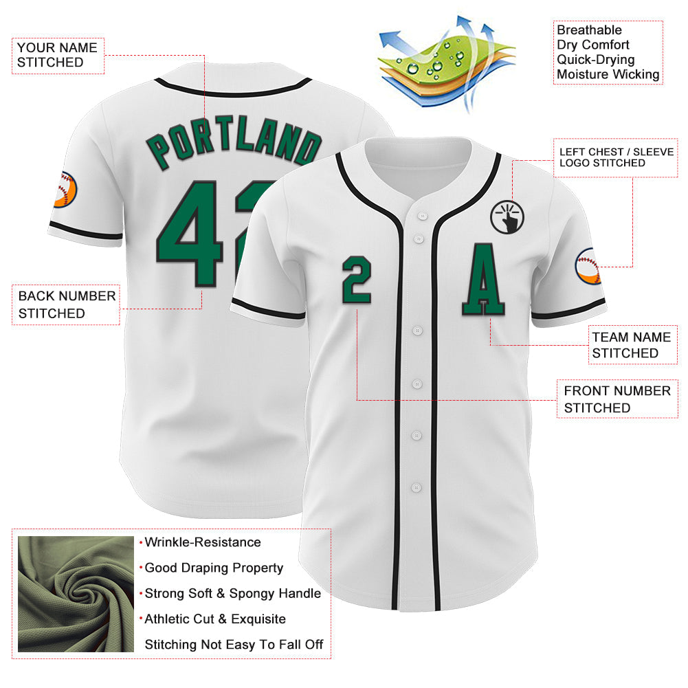 Custom White Kelly Green-Black Authentic Baseball Jersey view 2