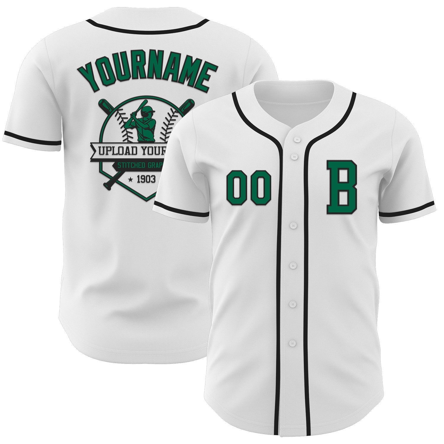 Custom White Kelly Green-Black Authentic Baseball Jersey view 5