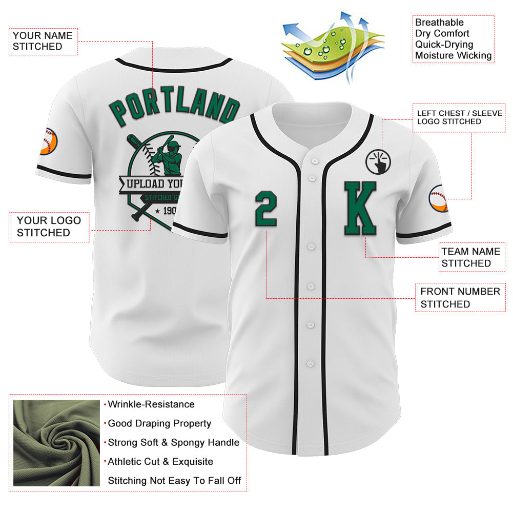 Custom White Kelly Green-Black Authentic Baseball Jersey view 6