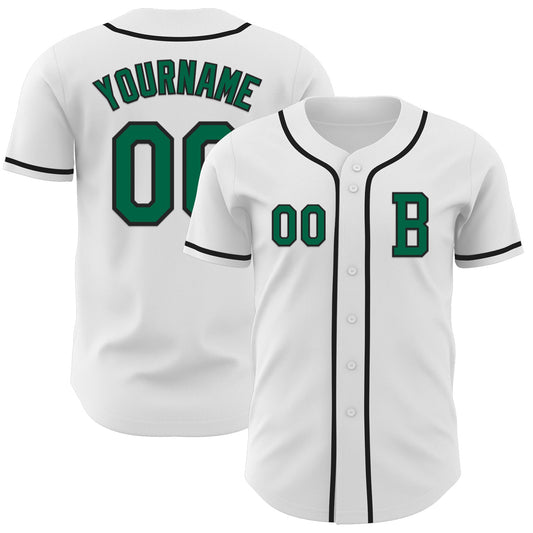 Custom White Kelly Green-Black Authentic Baseball Jersey - Main View