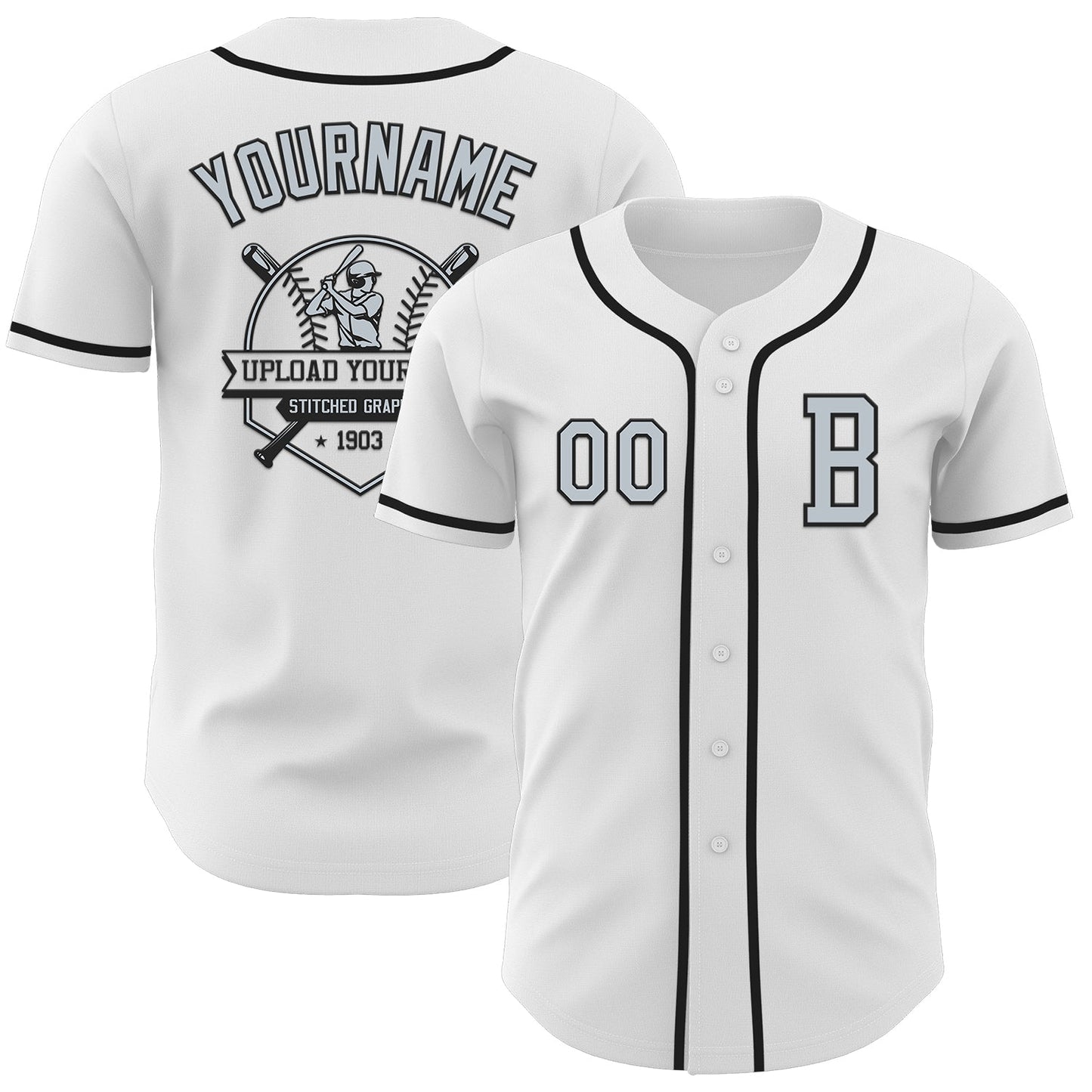 Custom White Silver-Black Authentic Baseball Jersey view 5