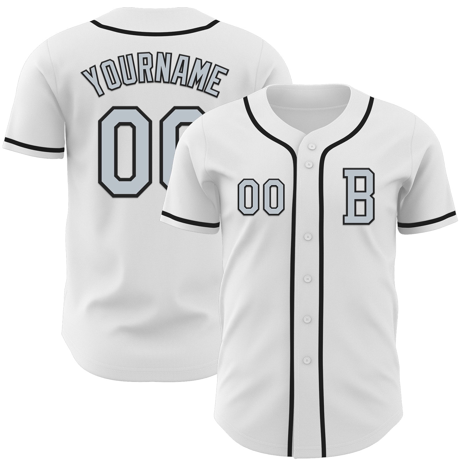 Custom White Silver-Black Authentic Baseball Jersey - Main View