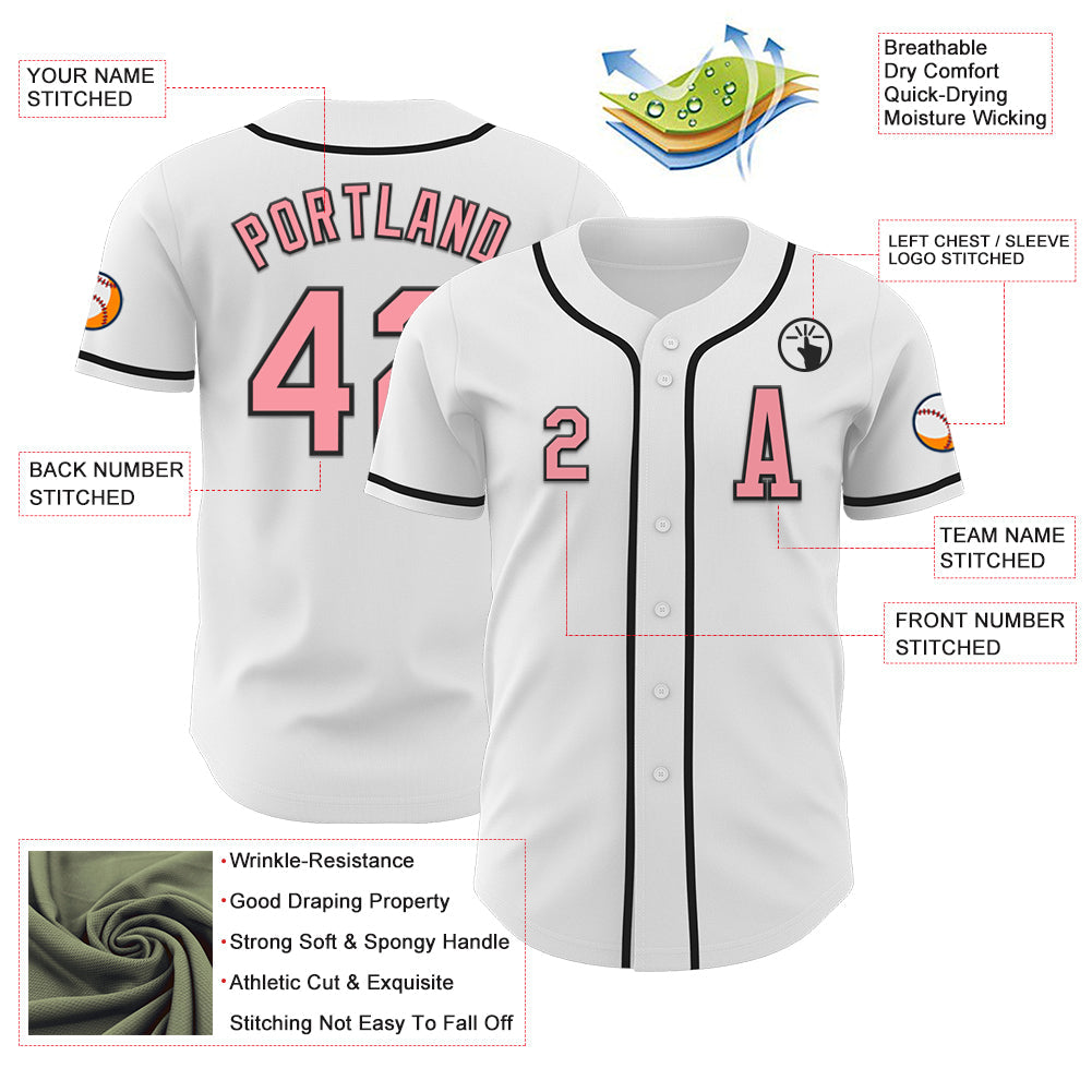 Custom White Medium Pink-Black Authentic Baseball Jersey view 2