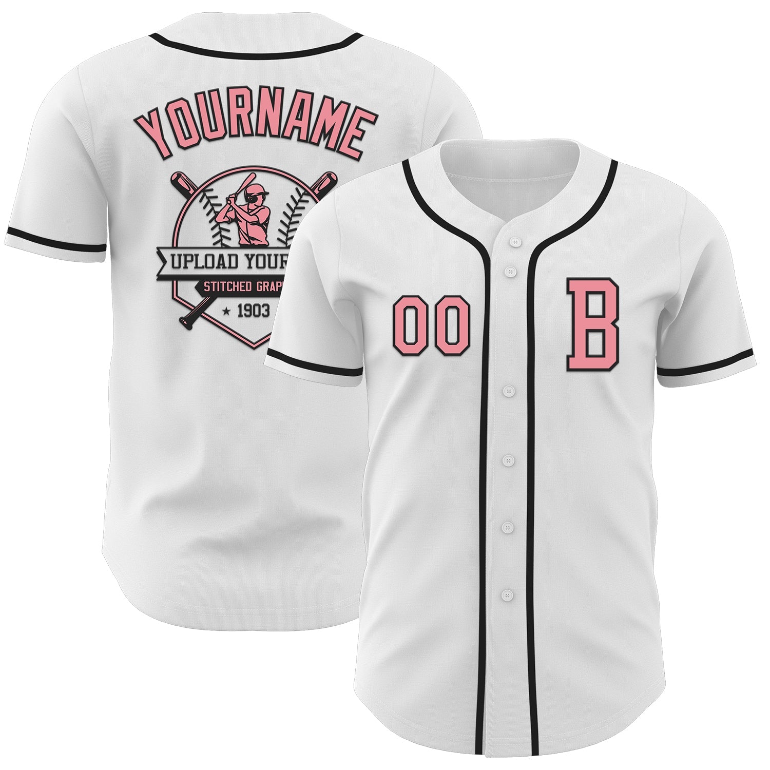 Custom White Medium Pink-Black Authentic Baseball Jersey view 5
