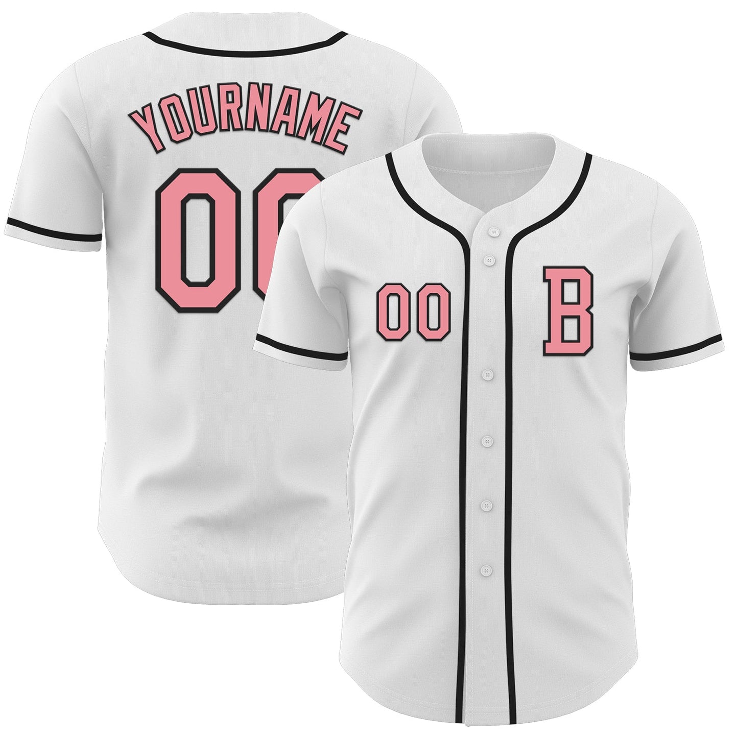 Custom White Medium Pink-Black Authentic Baseball Jersey - Main View